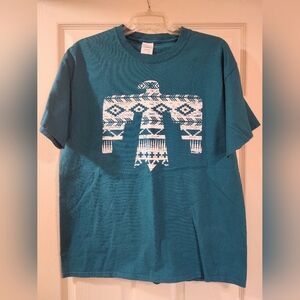 Teal Graphic T-Shirt with Tribal Design